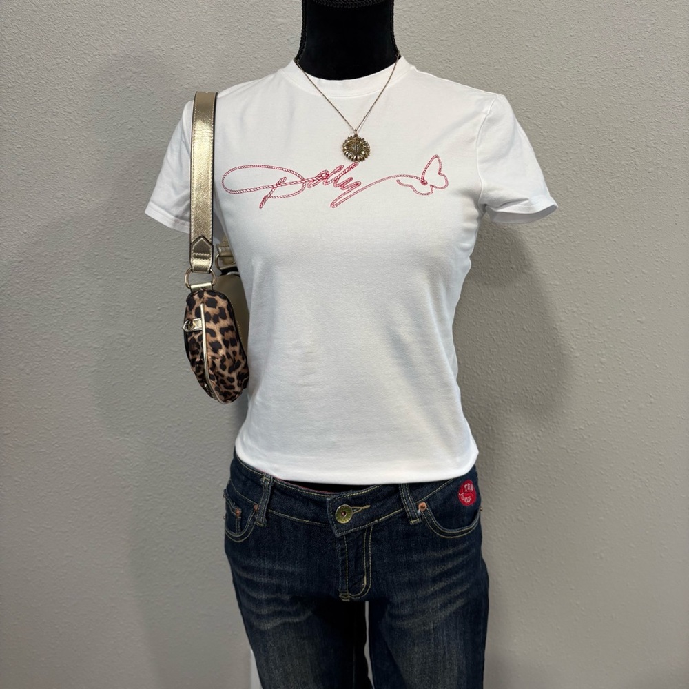 Good American White Tee with Dolly Red Lettering